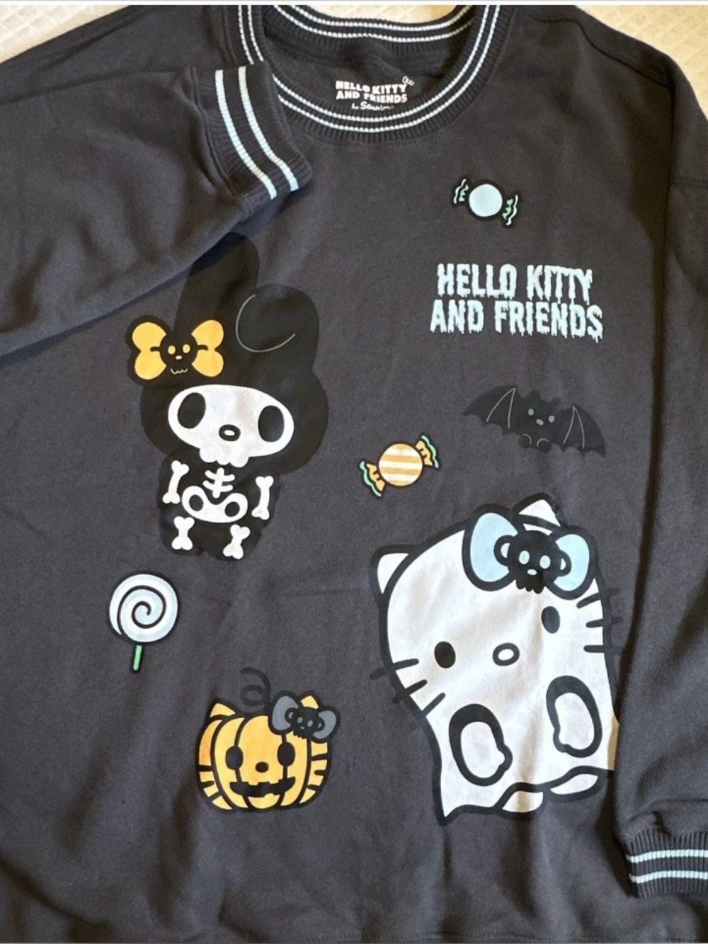 Sanrio Hello Kitty and Friends Black Shirt with White Trim Halloween Fall Y2K